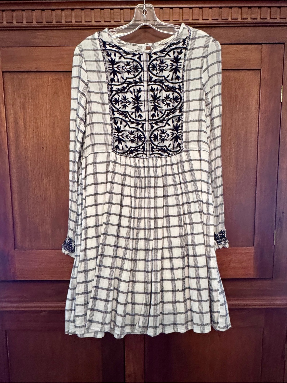 Plaid Embroidered Mini Dress